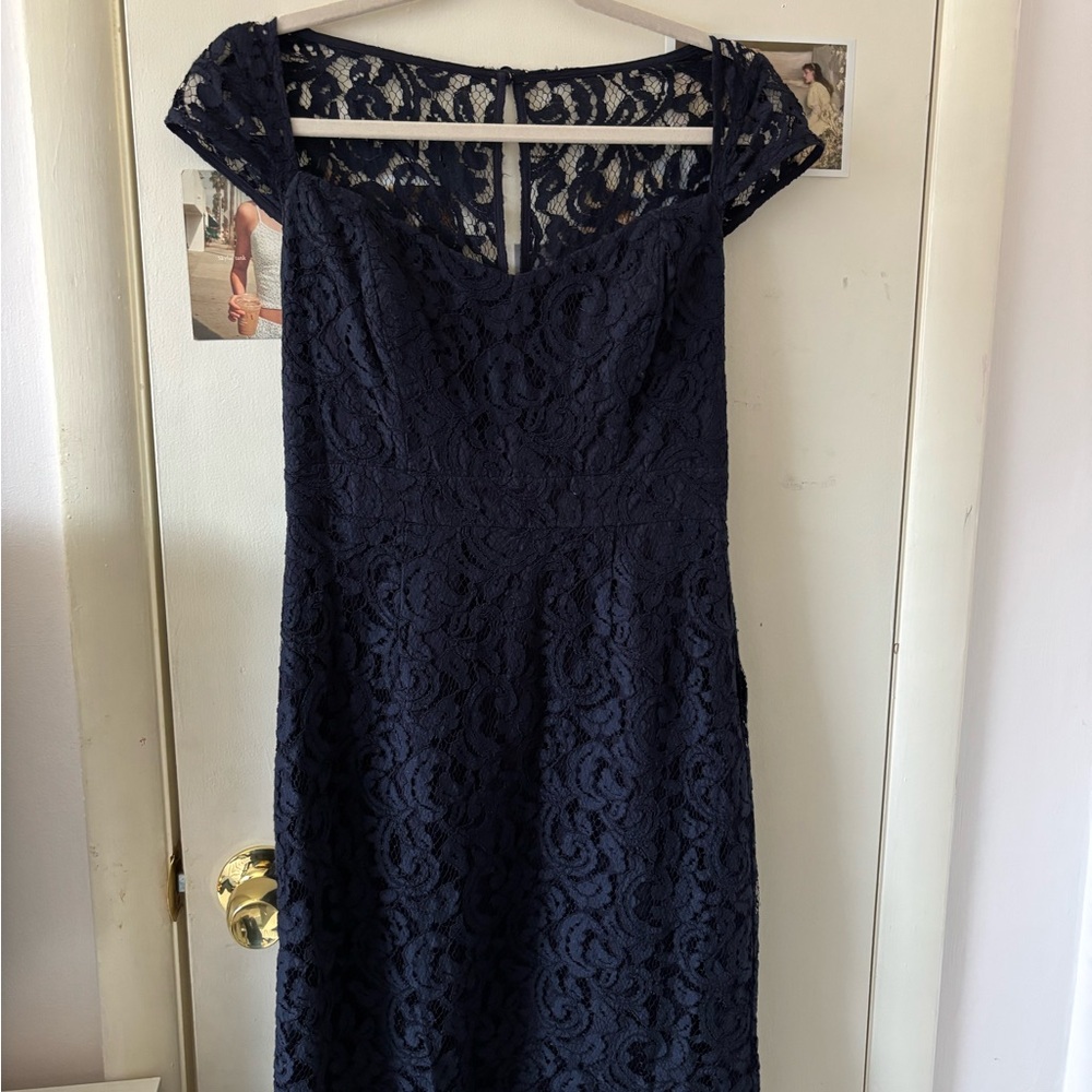 J. Crew Blue Sheath Midi Dress with Sweetheart Neckline